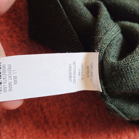 LL Bean Men's Size XL Pullover Sweater Green 100% Merino Wool V Neck Sweater - Picture 10 of 10